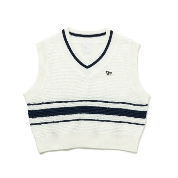 NEW ERA ゴルフ ニットベスト ホワイト Sサイズ ニューエラ ゴルフ ニットベスト Women's 鹿の子 ホワイト/ネイビー