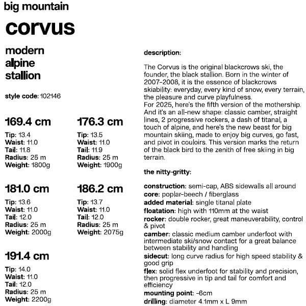 blackcrows スキー板 2025 Corvus スキー板 単品 (板のみ) コーバス