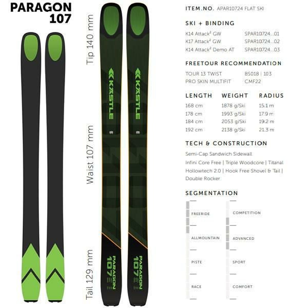 KASTLE フリーライドスキー 2026 PARAGON 107 スキー板 単品 (板のみ