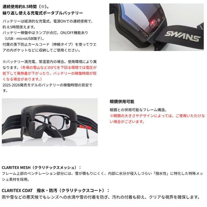スワンズ スキーゴーグル 発熱レンズ HEATレンズ RA-F-XED-LP マット