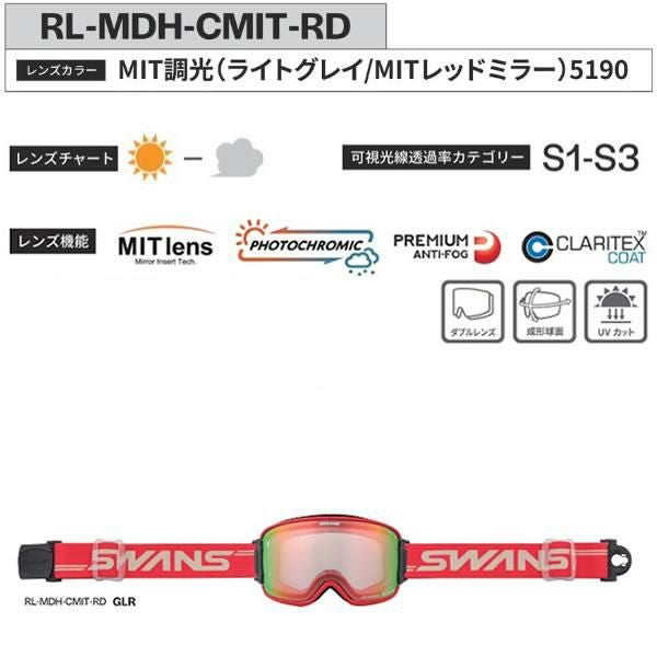 スワンズ スキーゴーグル 調光レンズ RIDGELINE RL-MDH-CMIT-RD グロ