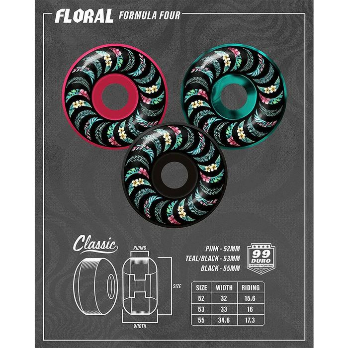 スケボー ウィール SPITFIRE F4 (FORMULA FOUR) FLORAL TEAL/BLACK