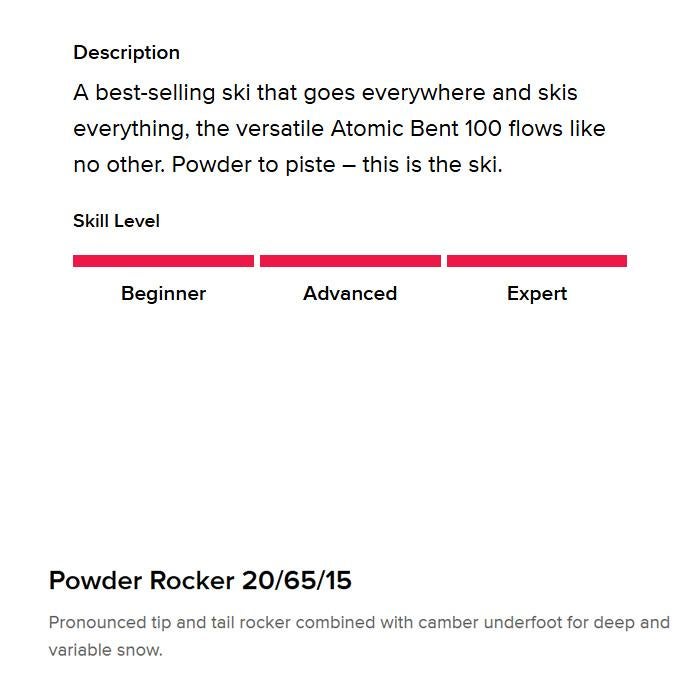 予約】ATOMIC Bent 100 アトミック スキー板 単品 (板のみ) オール
