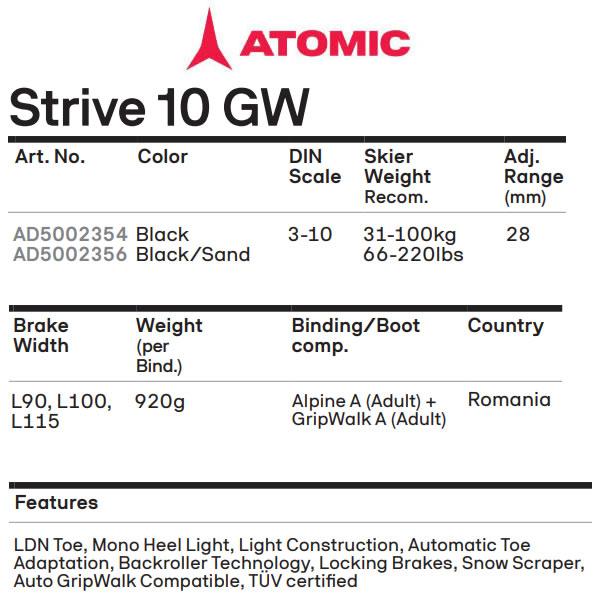 アトミック ビンディング STRIVE 10 GW Black ATOMIC ストライブ12GW